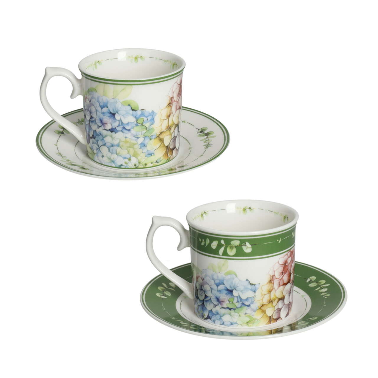 Set 2 cesti cu farfurie pentru cafea, Flora, Brandani, D8x8.5 cm, portelan New Bone China - imagine 5